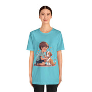 Cute Kid & Puppy Love T-Shirt featuring an illustration of a child and puppy, ideal for dog lovers and casual wear.