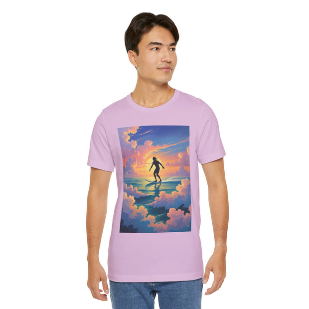 Surfing into the Sunset Tee, Surf Tee, Beach Vibes T-Shirt, Summer Apparel, Gift for Surfers, Adventure Wear