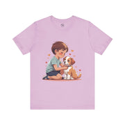 Cute Kid & Puppy Love T-Shirt featuring a boy and a puppy, perfect for dog lovers and casual wear.