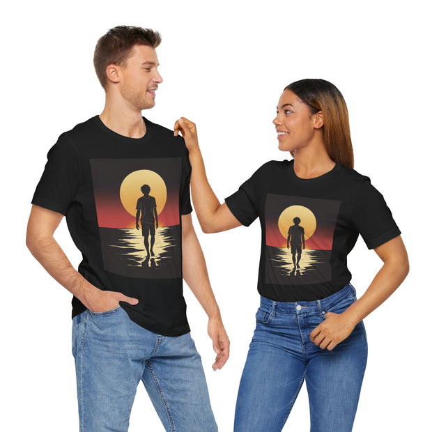Sunset Walk Unisex Jersey Tee, Beachwear, Summer Outfit, Gift for Him, Casual Wear, Vacation Essentials