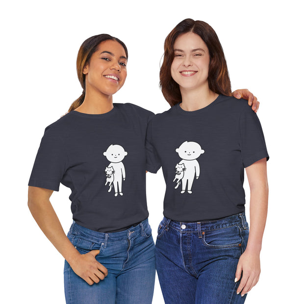 Cute Pet Lover Tee, Cat and Child Design, Gift for Animal Lovers, Casual Wear, Birthday Gift, Fun Graphic Tee