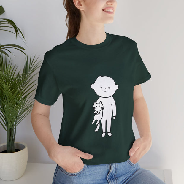 Cute Pet Lover Tee, Cat and Child Design, Gift for Animal Lovers, Casual Wear, Birthday Gift, Fun Graphic Tee