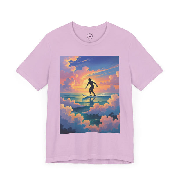 Surfing into the Sunset Tee, Surf Tee, Beach Vibes T-Shirt, Summer Apparel, Gift for Surfers, Adventure Wear