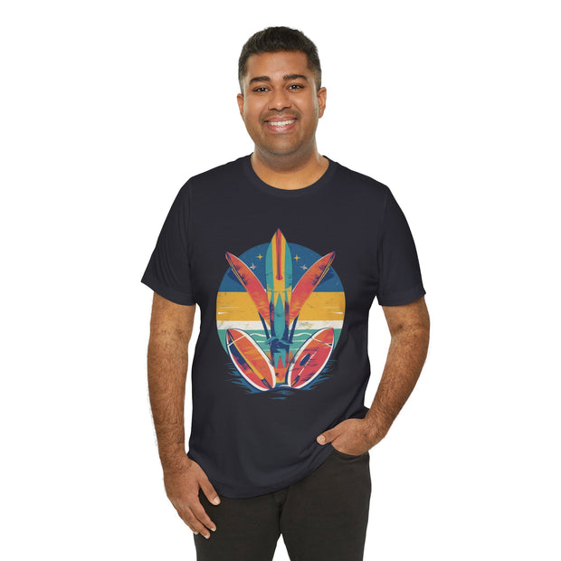 Retro Surfboard Vibe Unisex Jersey Tee | Beach Lover Gift, Summer T-Shirt, Casual Style, Vacation Wear, Surfing Apparel