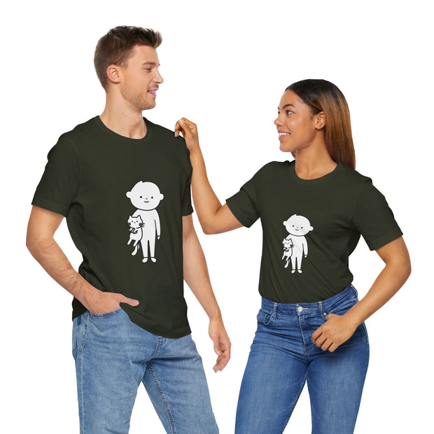 Cute Pet Lover Tee, Cat and Child Design, Gift for Animal Lovers, Casual Wear, Birthday Gift, Fun Graphic Tee