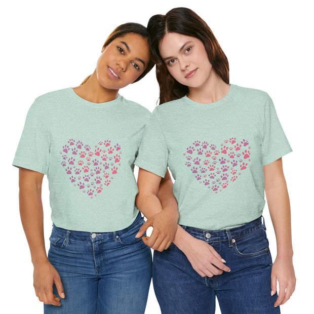 Heart Paw Print Unisex Tee | Dog Lover Gift, Animal Print Shirt, Cute Pet Apparel, Birthday Gift for Pet Owners, Valentine's Day Tee