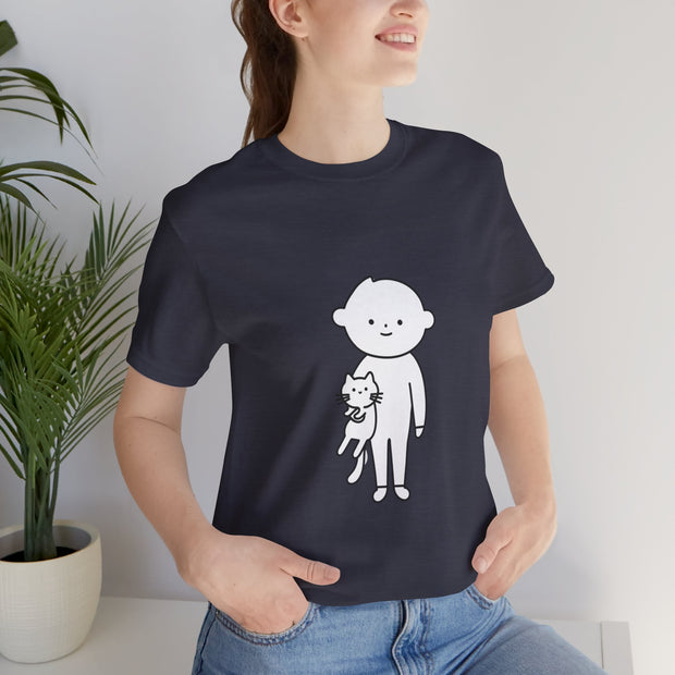 Cute Pet Lover Tee, Cat and Child Design, Gift for Animal Lovers, Casual Wear, Birthday Gift, Fun Graphic Tee