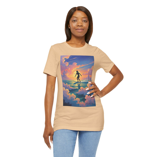 Surfing into the Sunset Tee, Surf Tee, Beach Vibes T-Shirt, Summer Apparel, Gift for Surfers, Adventure Wear