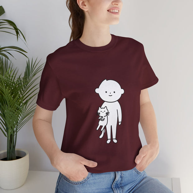 Cute Pet Lover Tee, Cat and Child Design, Gift for Animal Lovers, Casual Wear, Birthday Gift, Fun Graphic Tee