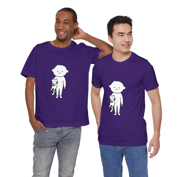 Cute Pet Lover Tee, Cat and Child Design, Gift for Animal Lovers, Casual Wear, Birthday Gift, Fun Graphic Tee