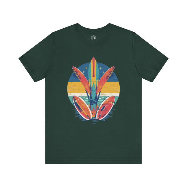 Retro Surfboard Vibe Unisex Jersey Tee | Beach Lover Gift, Summer T-Shirt, Casual Style, Vacation Wear, Surfing Apparel