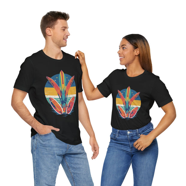 Retro Surfboard Vibe Unisex Jersey Tee | Beach Lover Gift, Summer T-Shirt, Casual Style, Vacation Wear, Surfing Apparel
