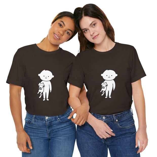 Cute Pet Lover Tee, Cat and Child Design, Gift for Animal Lovers, Casual Wear, Birthday Gift, Fun Graphic Tee
