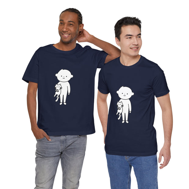 Cute Pet Lover Tee, Cat and Child Design, Gift for Animal Lovers, Casual Wear, Birthday Gift, Fun Graphic Tee