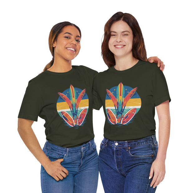 Retro Surfboard Vibe Unisex Jersey Tee | Beach Lover Gift, Summer T-Shirt, Casual Style, Vacation Wear, Surfing Apparel