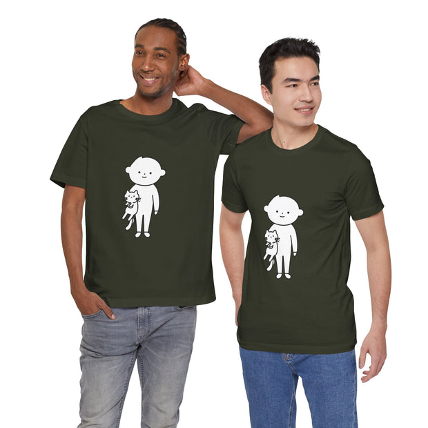 Cute Pet Lover Tee, Cat and Child Design, Gift for Animal Lovers, Casual Wear, Birthday Gift, Fun Graphic Tee