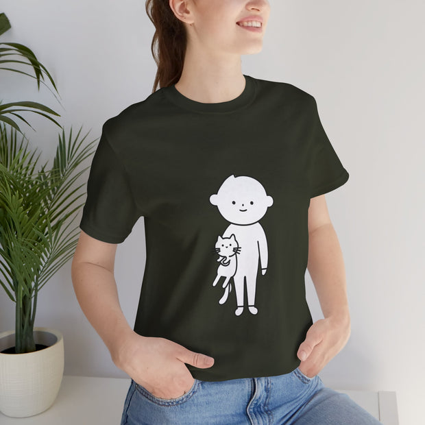 Cute Pet Lover Tee, Cat and Child Design, Gift for Animal Lovers, Casual Wear, Birthday Gift, Fun Graphic Tee
