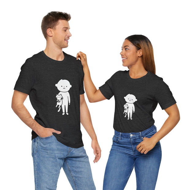 Cute Pet Lover Tee, Cat and Child Design, Gift for Animal Lovers, Casual Wear, Birthday Gift, Fun Graphic Tee