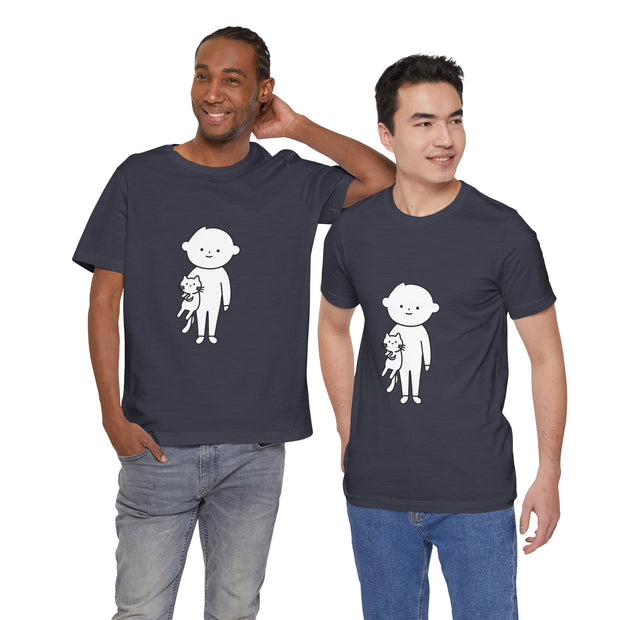 Cute Pet Lover Tee, Cat and Child Design, Gift for Animal Lovers, Casual Wear, Birthday Gift, Fun Graphic Tee