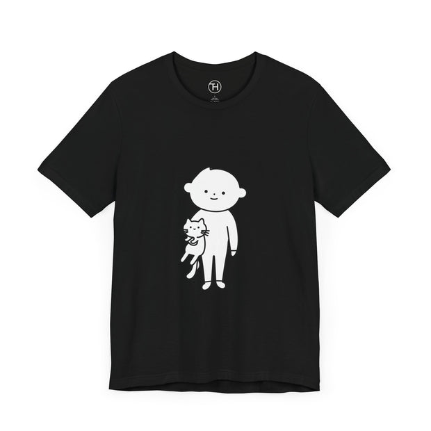 Cute Pet Lover Tee, Cat and Child Design, Gift for Animal Lovers, Casual Wear, Birthday Gift, Fun Graphic Tee