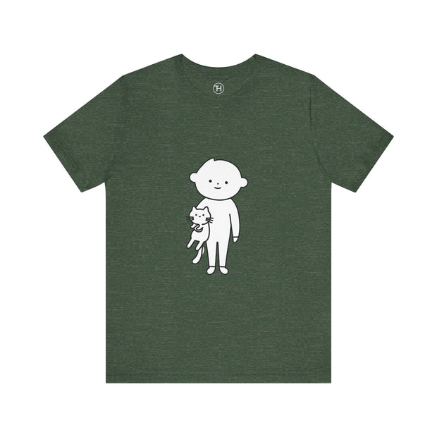 Cute Pet Lover Tee, Cat and Child Design, Gift for Animal Lovers, Casual Wear, Birthday Gift, Fun Graphic Tee