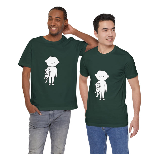 Cute Pet Lover Tee, Cat and Child Design, Gift for Animal Lovers, Casual Wear, Birthday Gift, Fun Graphic Tee