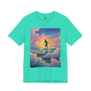 Surfing into the Sunset Tee, Surf Tee, Beach Vibes T-Shirt, Summer Apparel, Gift for Surfers, Adventure Wear