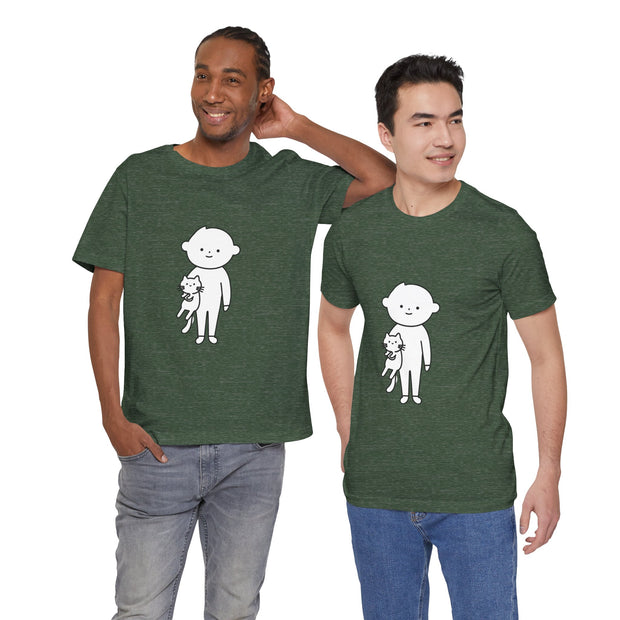 Cute Pet Lover Tee, Cat and Child Design, Gift for Animal Lovers, Casual Wear, Birthday Gift, Fun Graphic Tee