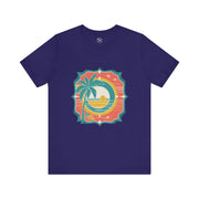Retro Sunset Palm Tree Tee, Beach Vibes T-Shirt, Casual Summer Shirt, Perfect for Vacations, Gift for Beach Lovers