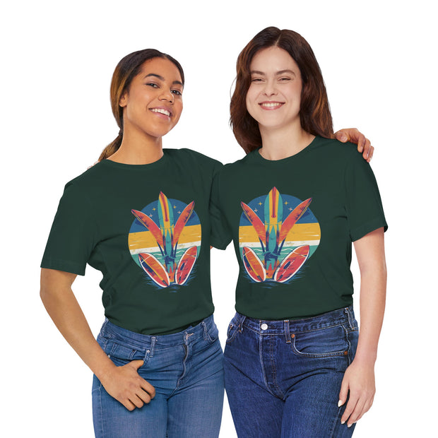 Retro Surfboard Vibe Unisex Jersey Tee | Beach Lover Gift, Summer T-Shirt, Casual Style, Vacation Wear, Surfing Apparel