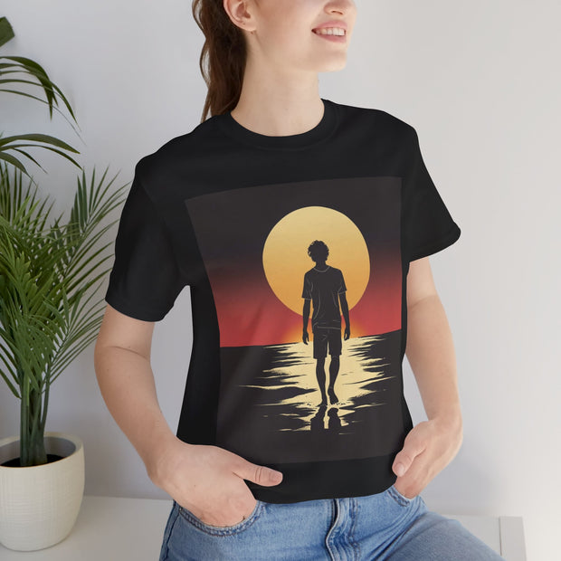 Sunset Walk Unisex Jersey Tee, Beachwear, Summer Outfit, Gift for Him, Casual Wear, Vacation Essentials