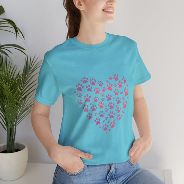 Heart Paw Print Unisex Tee | Dog Lover Gift, Animal Print Shirt, Cute Pet Apparel, Birthday Gift for Pet Owners, Valentine's Day Tee