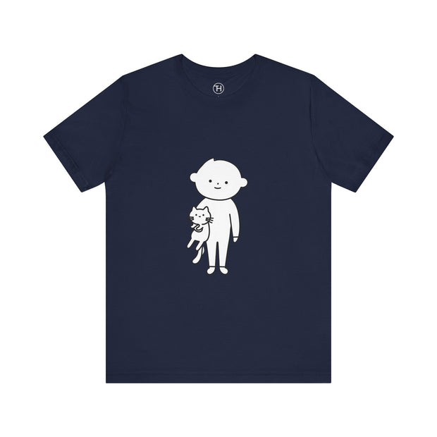 Cute Pet Lover Tee, Cat and Child Design, Gift for Animal Lovers, Casual Wear, Birthday Gift, Fun Graphic Tee