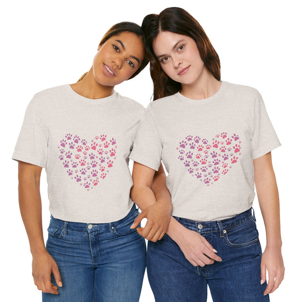 Heart Paw Print Unisex Tee | Dog Lover Gift, Animal Print Shirt, Cute Pet Apparel, Birthday Gift for Pet Owners, Valentine's Day Tee