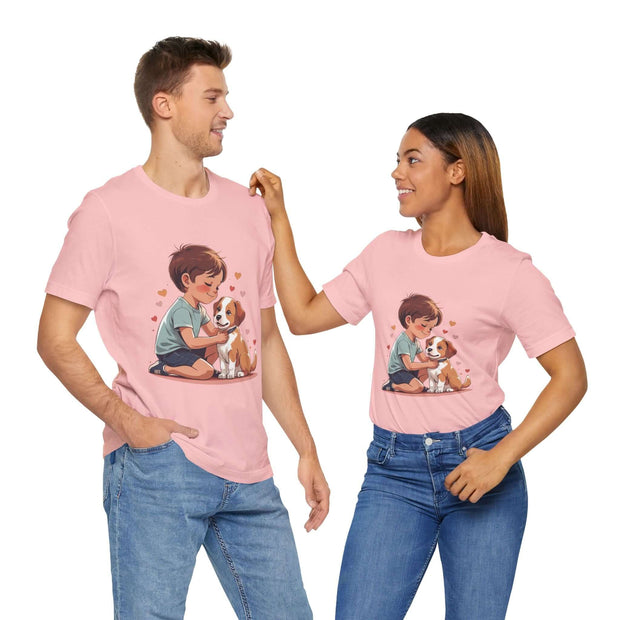 Kid & Puppy Love T-Shirt featuring a child and puppy design, perfect for dog lovers and casual wear.