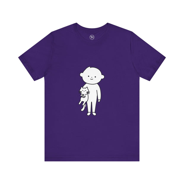 Cute Pet Lover Tee, Cat and Child Design, Gift for Animal Lovers, Casual Wear, Birthday Gift, Fun Graphic Tee