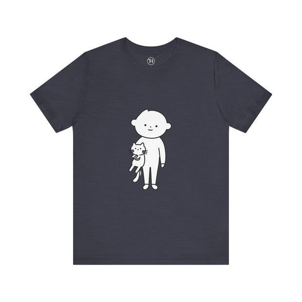 Cute Pet Lover Tee, Cat and Child Design, Gift for Animal Lovers, Casual Wear, Birthday Gift, Fun Graphic Tee