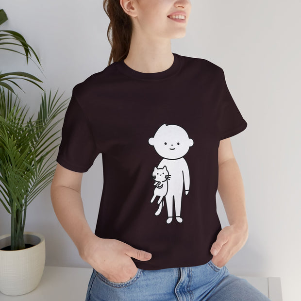 Cute Pet Lover Tee, Cat and Child Design, Gift for Animal Lovers, Casual Wear, Birthday Gift, Fun Graphic Tee
