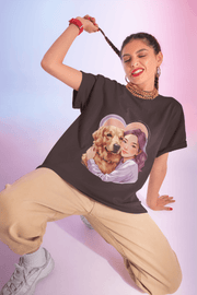 Heartwarming dog lover tee featuring a woman and her golden retriever, perfect for casual outings or cozy nights.