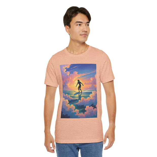 Surfing into the Sunset Tee, Surf Tee, Beach Vibes T-Shirt, Summer Apparel, Gift for Surfers, Adventure Wear