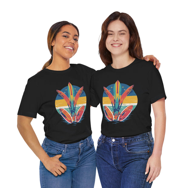 Retro Surfboard Vibe Unisex Jersey Tee | Beach Lover Gift, Summer T-Shirt, Casual Style, Vacation Wear, Surfing Apparel
