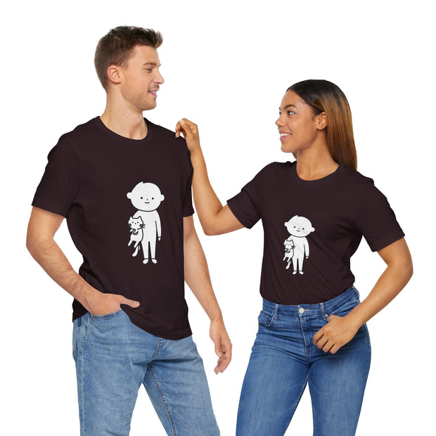 Cute Pet Lover Tee, Cat and Child Design, Gift for Animal Lovers, Casual Wear, Birthday Gift, Fun Graphic Tee