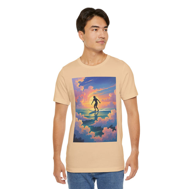 Surfing into the Sunset Tee, Surf Tee, Beach Vibes T-Shirt, Summer Apparel, Gift for Surfers, Adventure Wear