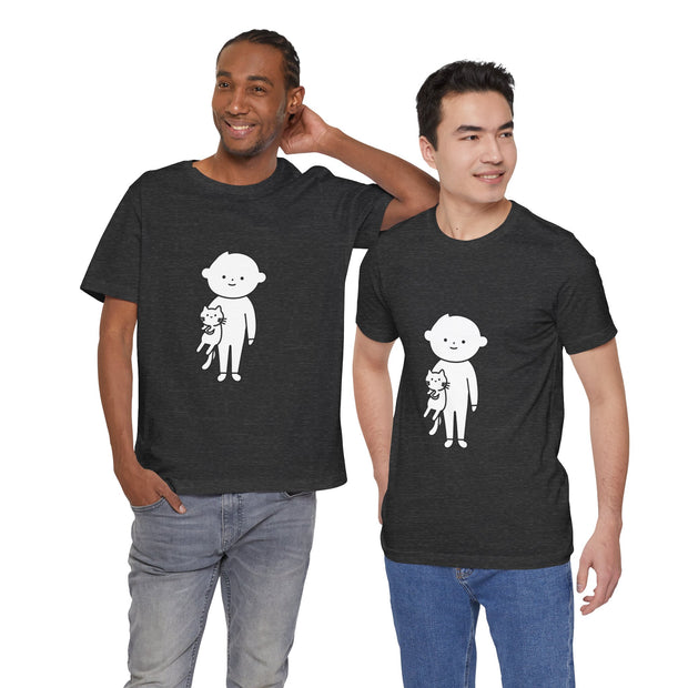 Cute Pet Lover Tee, Cat and Child Design, Gift for Animal Lovers, Casual Wear, Birthday Gift, Fun Graphic Tee