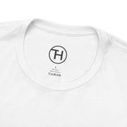 Close-up of the neckline and label on a Kid & Puppy Love T-Shirt made from 100% lightweight cotton.