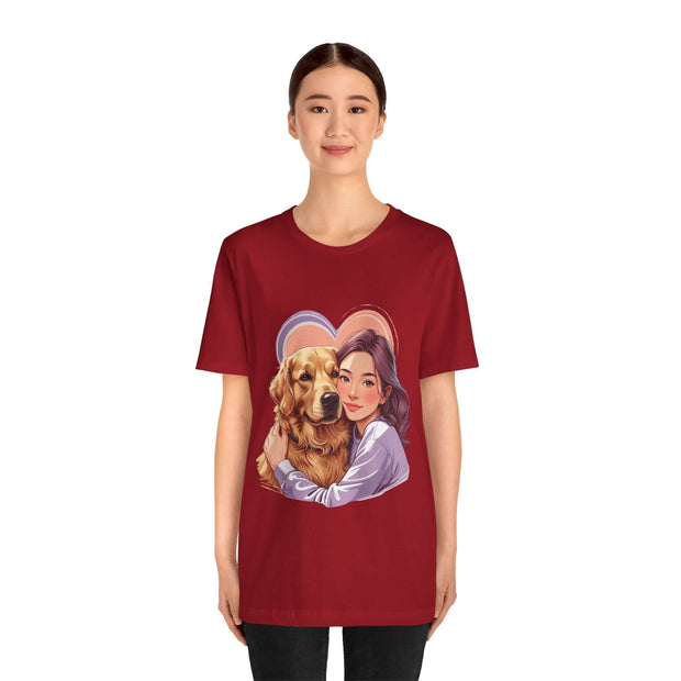Heartwarming dog lover tee featuring a girl and her Golden Retriever, perfect for casual wear.