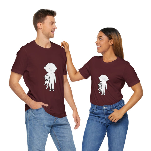 Cute Pet Lover Tee, Cat and Child Design, Gift for Animal Lovers, Casual Wear, Birthday Gift, Fun Graphic Tee
