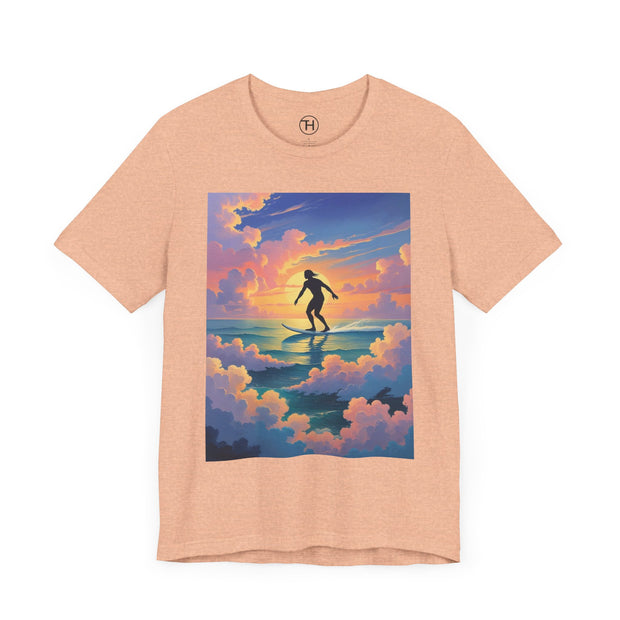 Surfing into the Sunset Tee, Surf Tee, Beach Vibes T-Shirt, Summer Apparel, Gift for Surfers, Adventure Wear