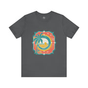 Retro Sunset Palm Tree Tee, Beach Vibes T-Shirt, Casual Summer Shirt, Perfect for Vacations, Gift for Beach Lovers