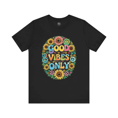 Good Vibes Only Unisex Jersey Tee | Retro Flower Power T-Shirt | Gift for Music Lovers, Festival Wear, Summer Fun, Eco-Friendly